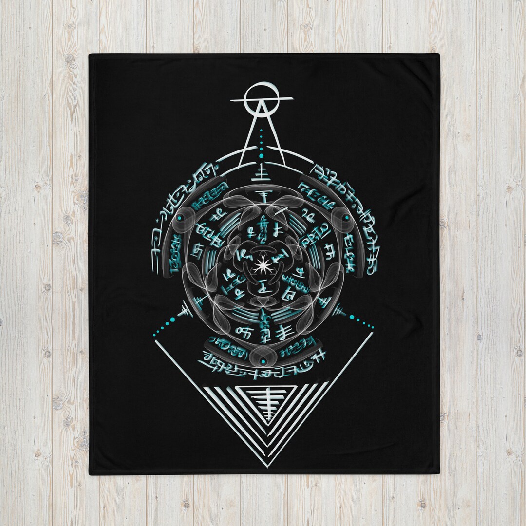 Lagalatama Throw Blanket, Light Language, Black, White, Sacred Art