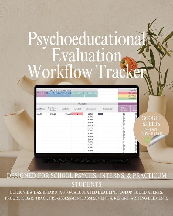 School Psychology Assessment/Psychoeducational Evaluation Workflow Tracker for School Psychologists, Interns, and Practicum Students