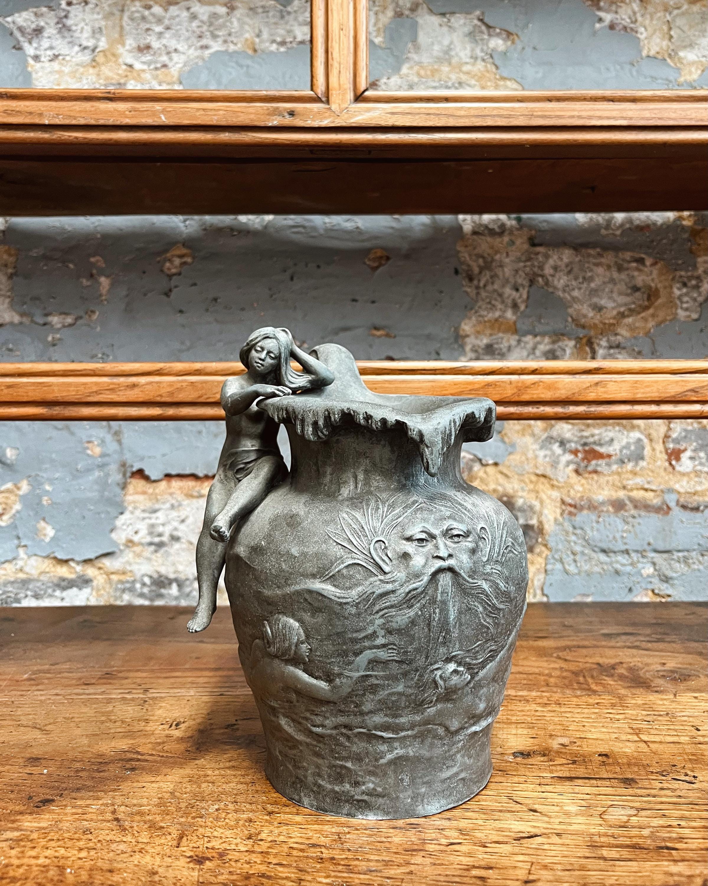 Grand Pichet En étain Gris Avec Couvercle à Charnière - Déco Vintage