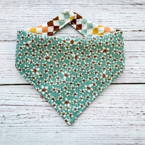 Reversible Bandana: Small Daisies on Mint/Autumn Check BA9