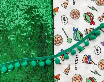 Précommande du modèle : Bandana réversible - Tortues/Paillettes vertes