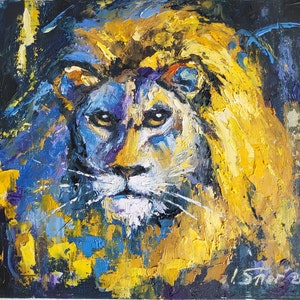 Lion Painting Animal Original Art Impasto Oil Painting Small Wall Art