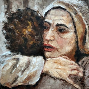 Mother Mary and Jesus Child Original Oil Painting Portrait Maria with the Child Christ Mothers Gift