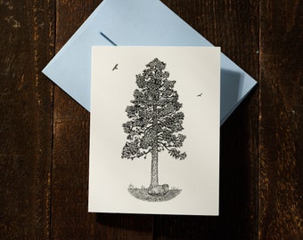 Bison & Ponderosa Tree Linocut Card on Cotton Paper