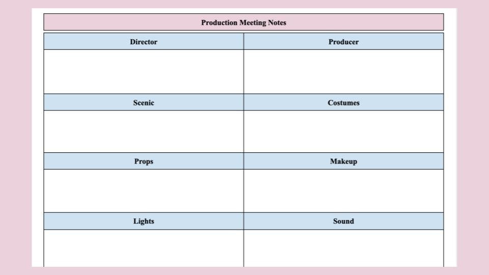Production Meeting Notes Template: Stage Manager Kit (digital Download ...