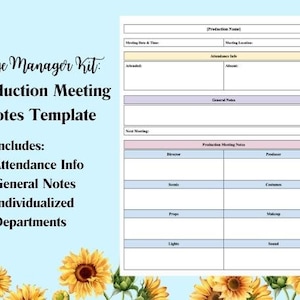Production Meeting Notes Template: Stage Manager Kit (Digital Download)