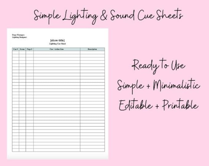 Lighting & Sound Cue Sheets | Stage Management Kit | Digital Download ...