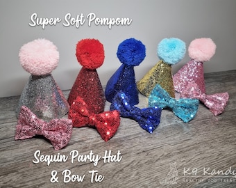 Sequin Party Hat & Bow Tie - Dog Birthday Accessories
