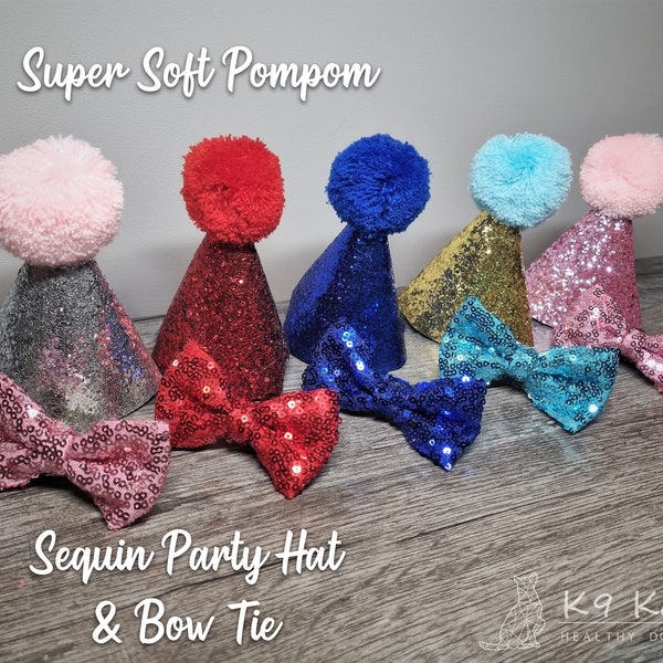 Sequin Party Hat & Bow Tie - Dog Birthday Accessories