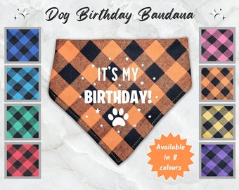 Dog Birthday Bandana Custom Puppy Birthday Plaid Bandana Gift For Dog Lover Present Handmade Vinyl Dog Bandana