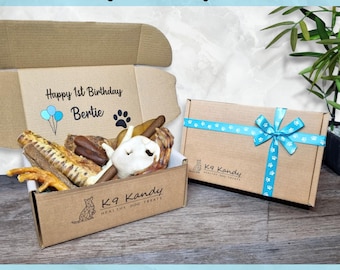 Dog Birthday Box by K9 Kandy | Natural Dog Treat Hamper, Personalised Puppy Gift, Dog’s 1st Birthday Present, Dog’s Birthday Party Gift Box