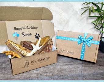 Dog Birthday Box by K9 Kandy | Natural Dog Treat Hamper, Personalised Puppy Gift, Dog’s 1st Birthday Present, Dog’s Birthday Party Gift Box