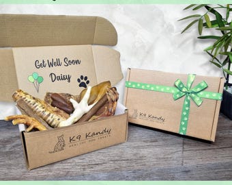 Dog Get Well Soon Gift Box | Personalised Puppy Care Package, Natural Dog Treat Hamper, Post-Op & Recovery Present for Sick and Poorly Dogs
