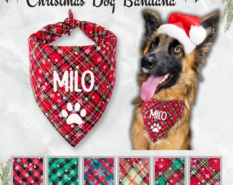 Personalised Christmas Dog Bandana Cute Festive Puppy Accessory Tie On Tartan Xmas Neckwear Dog Lover Gift Pup Stocking Filler