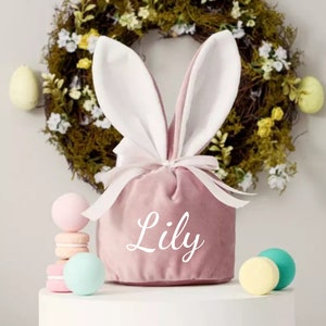 Personalised Large Easter Bag Bunny Pink Velvet - High Quality