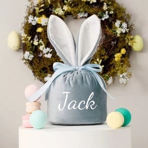 Personalised Large Easter Bag Bunny Blue Velvet - High Quality