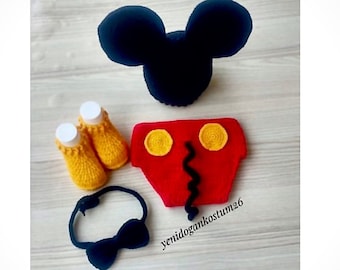 Mickey Mouse Tığ Bebek Kostümü, Yenidoğan Kıyafeti, Bebek Kostümü, Disneyland Yenidoğan Kostümü, Yenidoğan Tığ Kostümü PDF