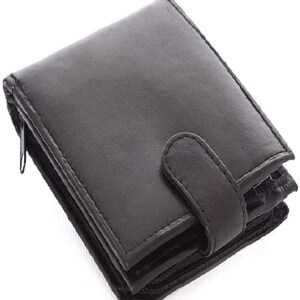 Cartera elegante de cuero genuino para hombre, billetera de cuero suave con bloqueo RFID y compartimento trasero con cremallera, 11 cm x 9,5 cm x 1,5 cm, color negro