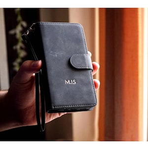 Gepersonaliseerde vintage iPhone-hoesjes - echt leer portemonnee-flipcase met rits voor iPhone 16 pro-15 11 Pro Max XR Xs SE 8 7 - cadeau voor hem/haar