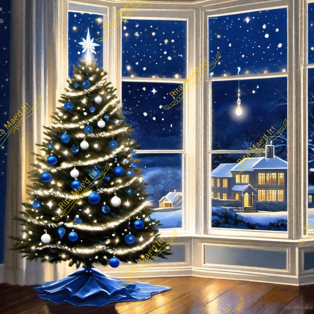 Blue and Silver Christmas Tree in Window - Etsy