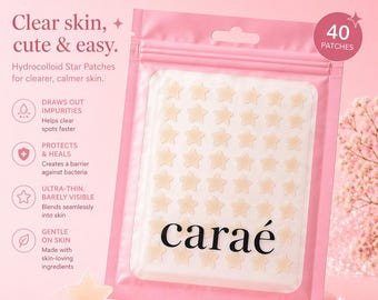 Caraé Star Hydrocolloid Acne Patches – 40 Pack Pimple Treatment, Korean Skincare Blemish Stickers