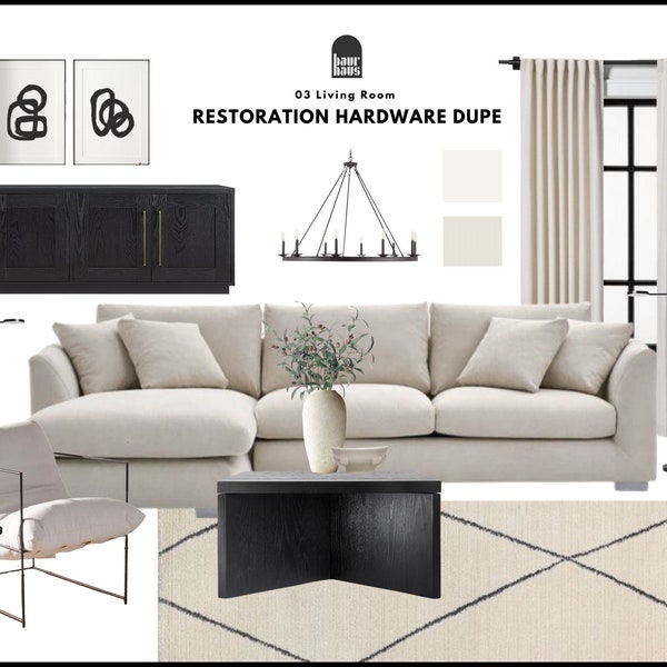 Duped Restoration Hardware Living Room Package|Living Room Package|Pre-designed Room|Online Interior Design|Interior Design Service|e-design