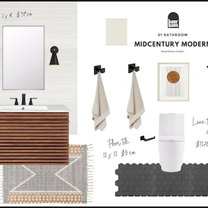Midcentury Modern Bathroom Package|Pre-Design Room|Online Interior Design|Interior Design Service|e-design|Room Package|Interior Design