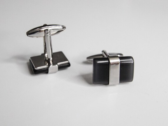 Silver and Black Rectangular Cufflinks – Modern M… - image 2