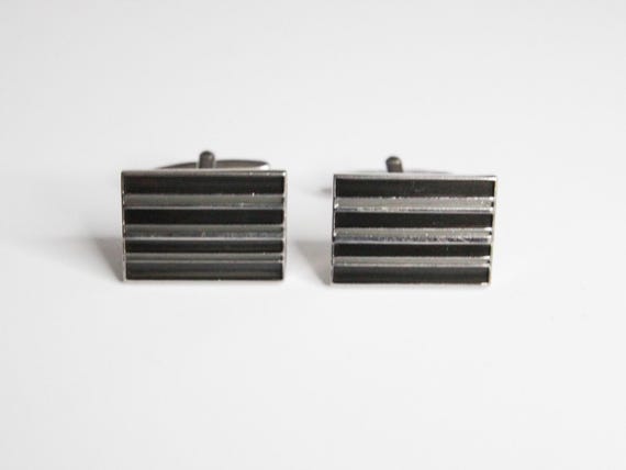 Silver Striped Rectangular Cufflinks – Modern Men… - image 2