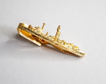 Navy Battleship Gold-Tone Tie Clip. Great Boat and Nautical Gift Idea