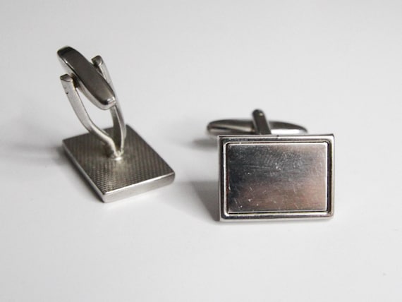 Silver Rectangular Cufflinks – Minimalist Men’s F… - image 3