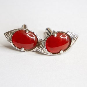 Vintage Cuff Links with Red Gemstone Inserts