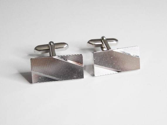 Silver Geometric Rectangular Cufflinks – Modern M… - image 1