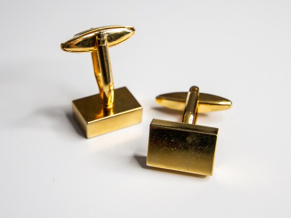 Heavy Gold Block Rectangular Cuff Links - image 2