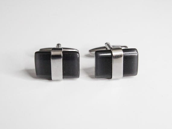 Silver and Black Rectangular Cufflinks – Modern M… - image 3