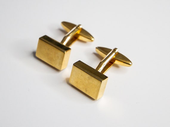 Heavy Gold Block Rectangular Cuff Links - image 3