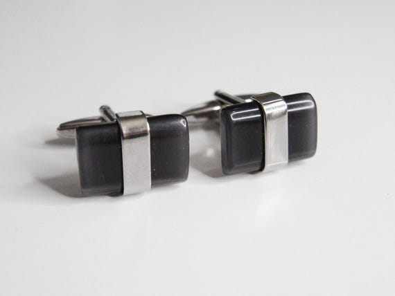 Silver and Black Rectangular Cufflinks – Modern M… - image 1