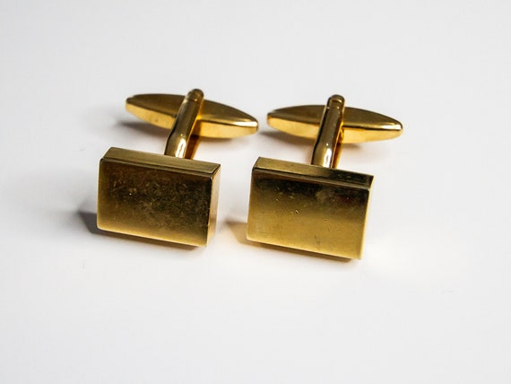 Heavy Gold Block Rectangular Cuff Links - image 1