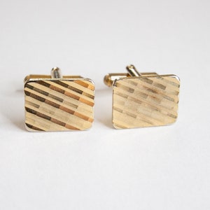 Vintage Gold-Tone Rectangular Cufflinks with Textured Diagonal Stripe Pattern