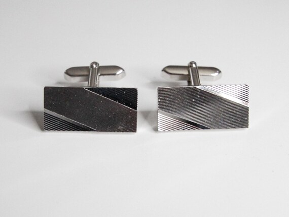 Silver Geometric Rectangular Cufflinks – Modern M… - image 2
