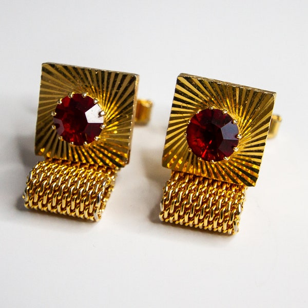 Commodore Red Gemstone Vintage Cufflinks