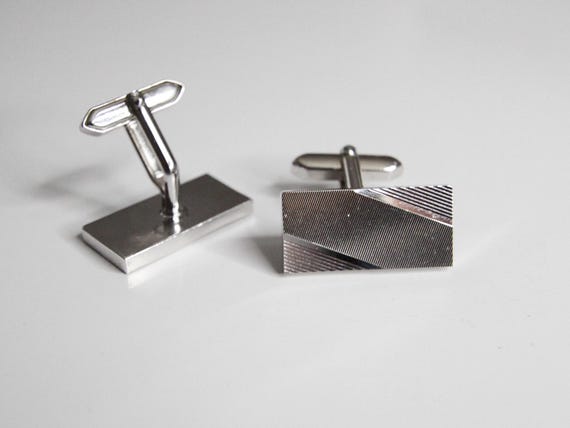 Silver Geometric Rectangular Cufflinks – Modern M… - image 3