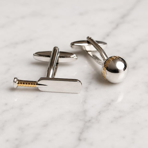 Cricket Bat & Ball Silver Tone Cufflinks | Cricket Gift | The Ashes | Indian Cricket League