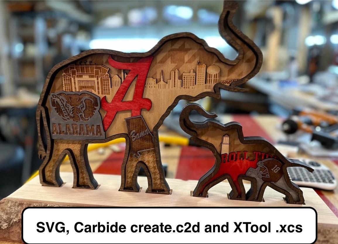 Alabama Elephant Laser Cut files SVG, X Tool and Carbide Create