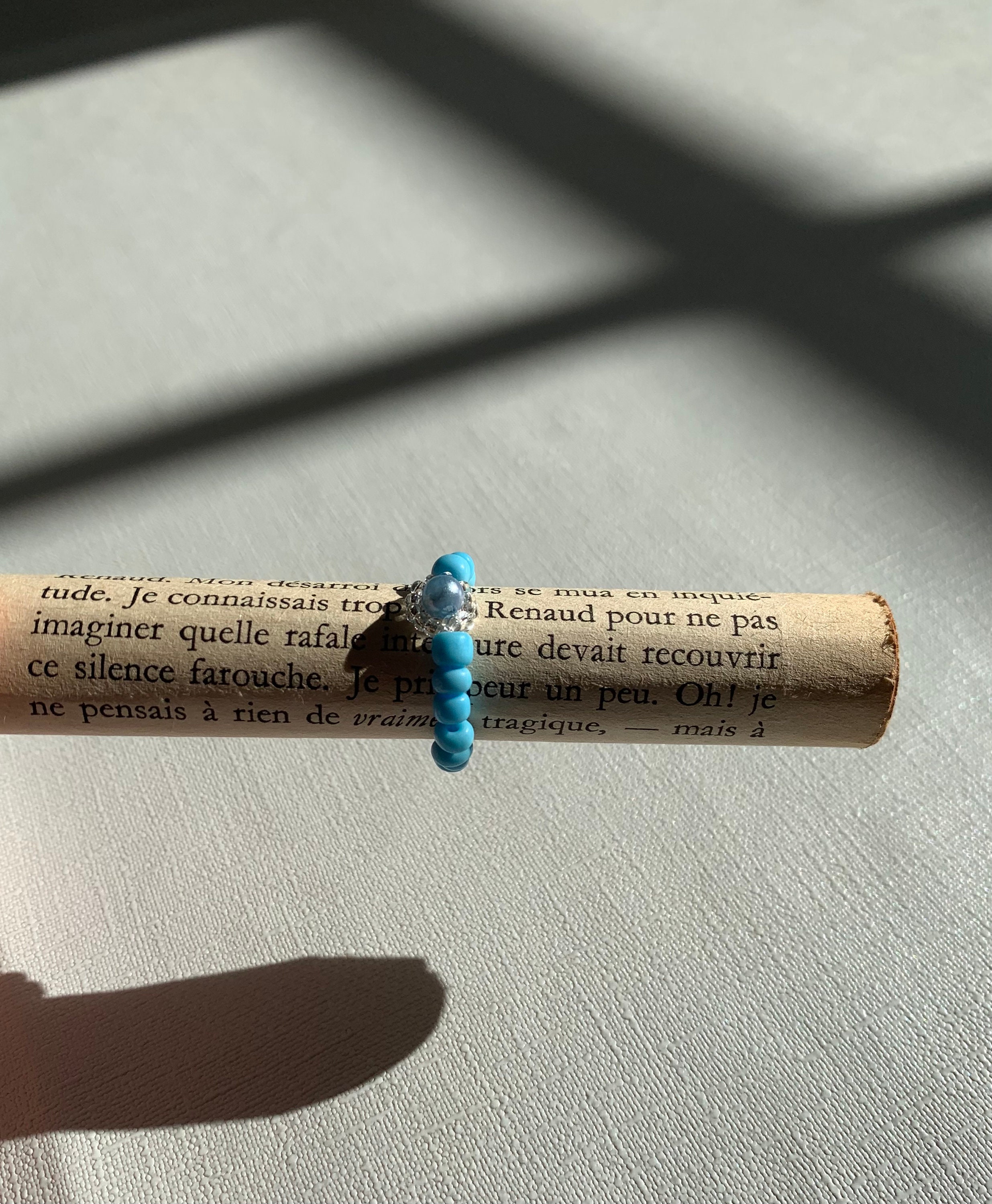Blue Flower Beaded Ring - Etsy