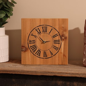 Rustic Small Farmhouse Clock – Natural Cedar Wood, Handmade Farmhouse Table Decor
