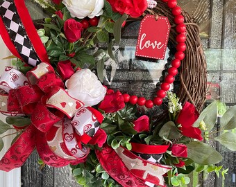 Valentines wreath front door, Winter Heart  wreath, Love wreath Front door, Valentine floral Grapevine,  Bundle Decorate in Style,Home Decor