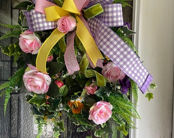 Floral wreath, Summer floral Front door,  Bundle Decorate in Style, Cheerful Flowers on a Grapevine, Brighten your home, burst of color