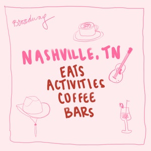 Nashville Food, Activities, Bars, Coffee Shops Digital Spreadsheet