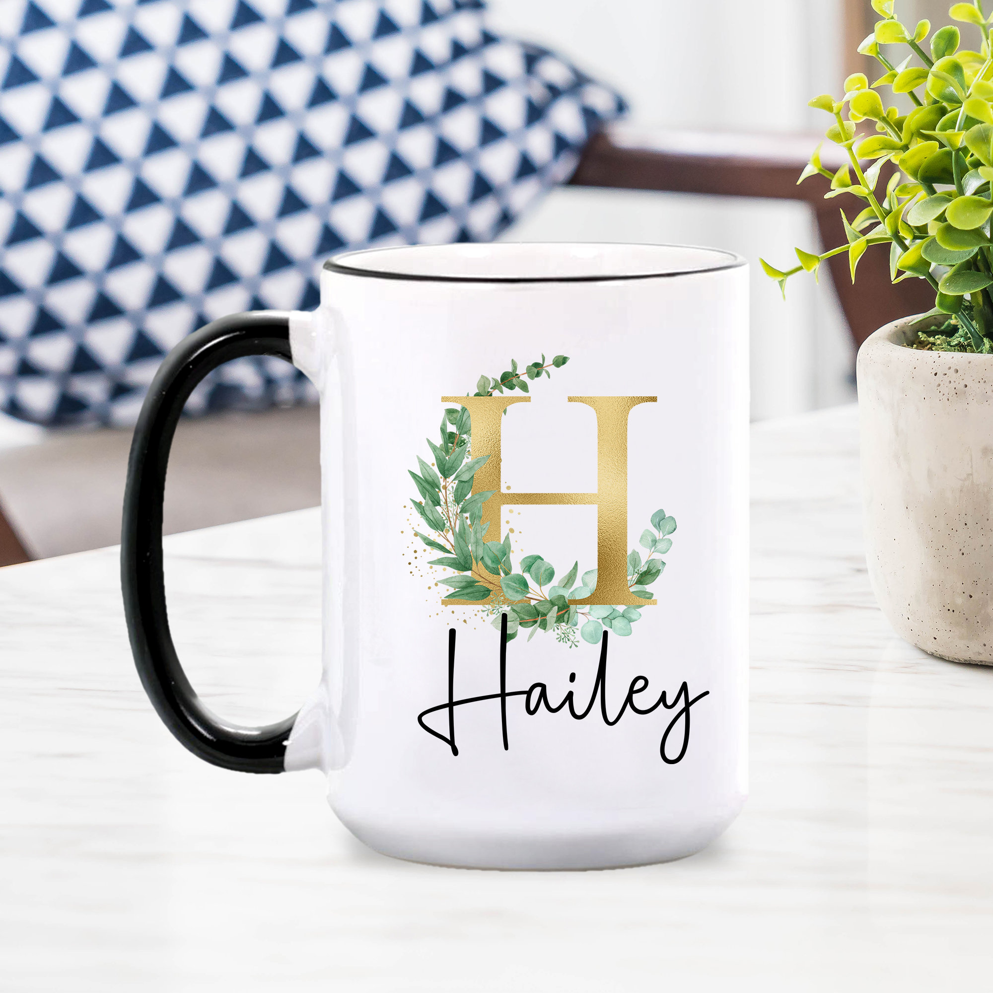 Floral monogram mug Floral initial mug Personalized gift Etsy